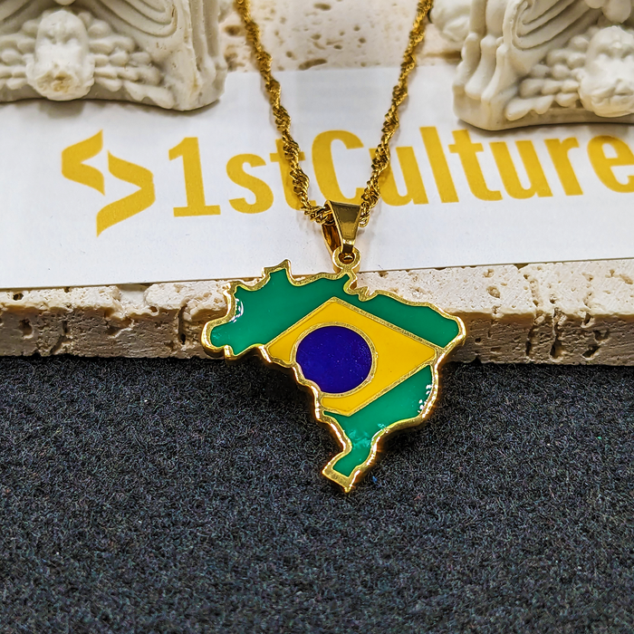 18K Gold Plated Brazil Necklace, Brazil Jewelry, Brazil Necklace, Brazil Jewelry, Brazil Earrings, Brazil Gift, Brazil