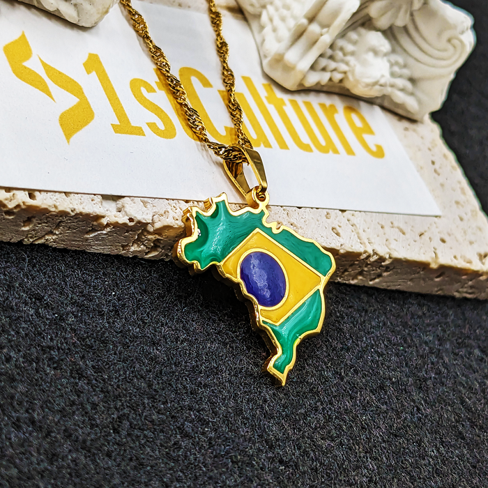 18K Gold Plated Brazil Necklace, Brazil Jewelry, Brazil Necklace, Brazil Jewelry, Brazil Earrings, Brazil Gift, Brazil