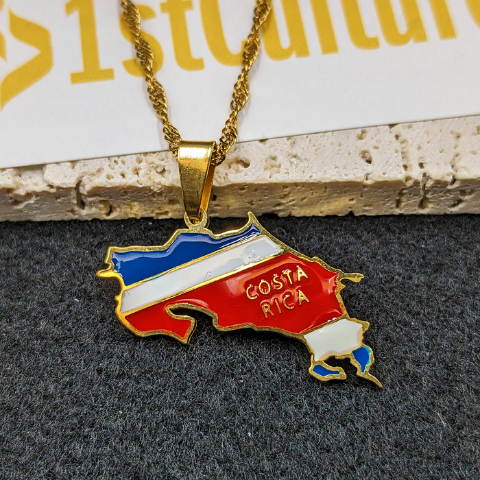 18k Gold Plated Costa Rica Necklace, Costa Rica Art, Costa Rica Print, Costa Rica Flag, Costa Rica Painting, Map Of Costa Rica, Gift