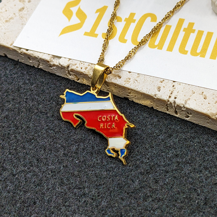 18k Gold Plated Costa Rica Necklace, Costa Rica Art, Costa Rica Print, Costa Rica Flag, Costa Rica Painting, Map Of Costa Rica, Gift