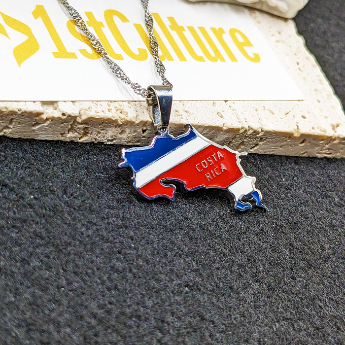 18k Gold Plated Costa Rica Necklace, Costa Rica Art, Costa Rica Print, Costa Rica Flag, Costa Rica Painting, Map Of Costa Rica, Gift