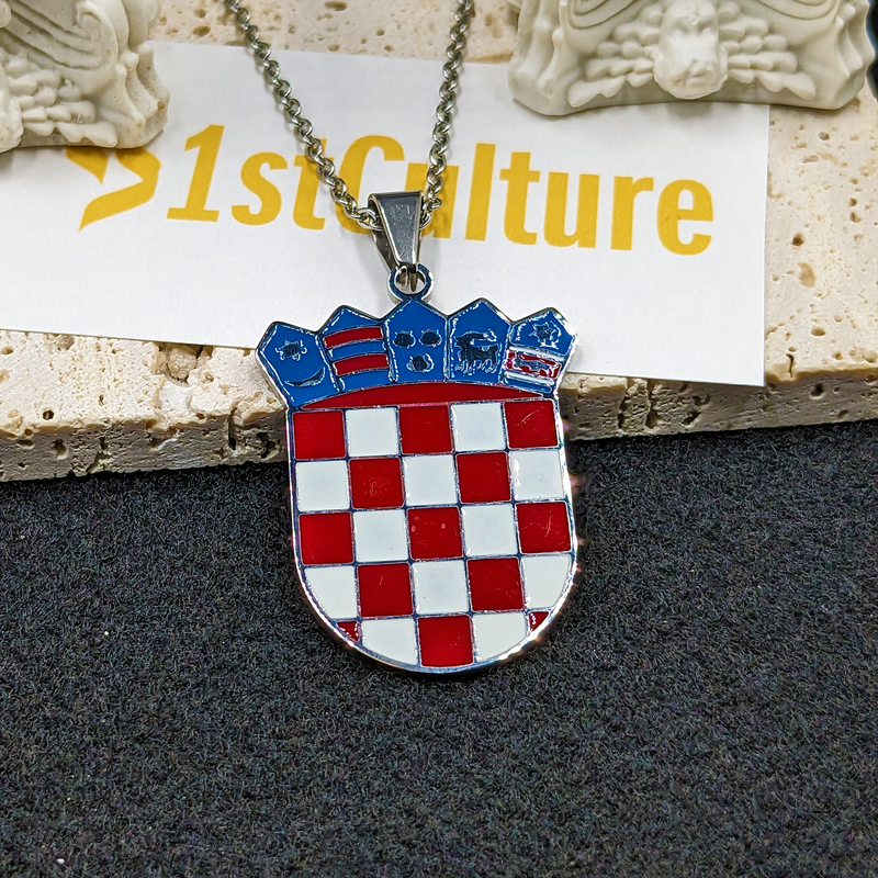 18k Gold Plated Croatia Map Necklace, Croatia Necklace, Croatia Flag, Croatia Jewelry, Croatia Pendant, Croatia Gifts, Croatia Earrings