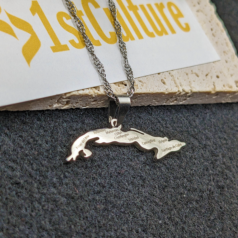 18k Gold Plated Cuba Map Necklace With City