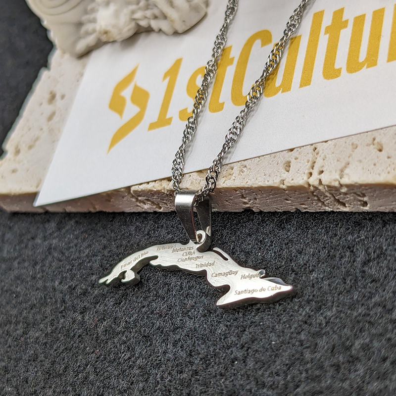 18k Gold Plated Cuba Map Necklace With City