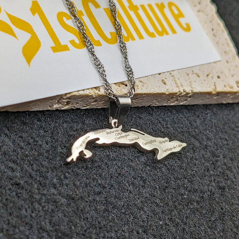 18k Gold Plated Cuba Map Necklace With City