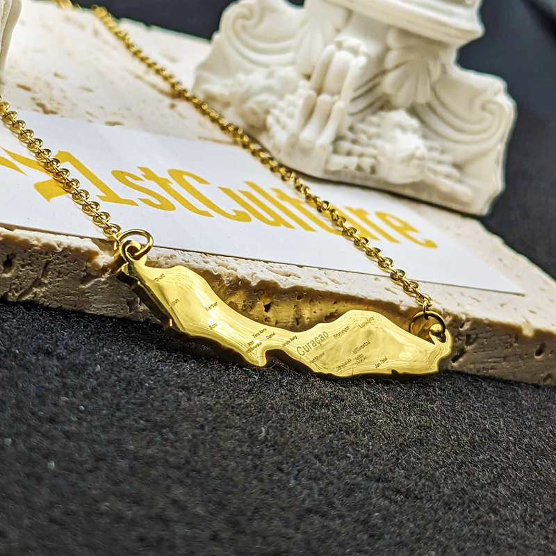 18K Gold Plated Curacao Necklace, Curacao Jewelry , Curacao Gift, Curacao Bracelet, Keychain, Curacao Earrings, Curacao Map, Curacao Flag