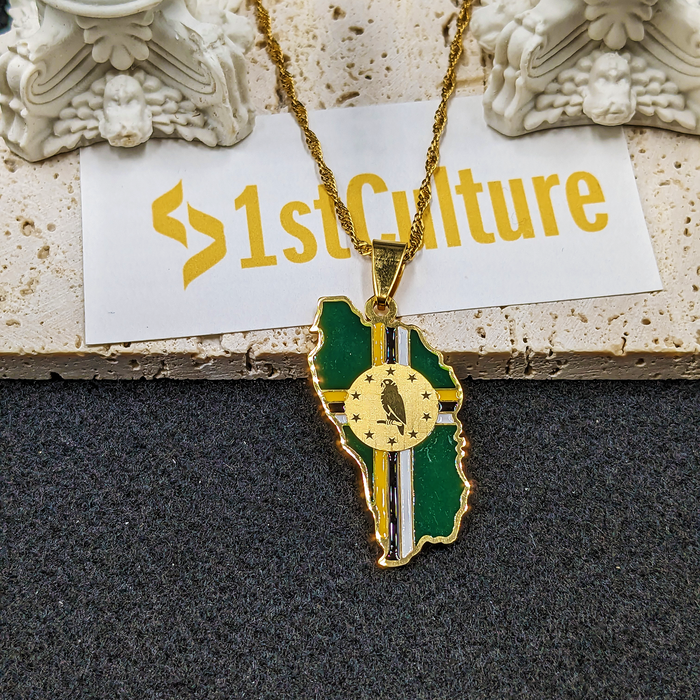 18K Gold Plated Dominica Necklace / Dominica Map / Dominica Necklace / Dominica Jewelry / Dominica Flag / Dominica Gift