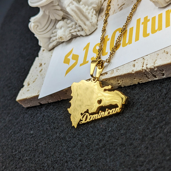 18K Gold Plated Dominican Republic Map Necklace - Dominican Necklace - Dominican Gifts - Dominican Republic Charms - Republica Dominicana