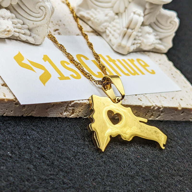 18K Gold Plated Dominican Map Heart Necklace