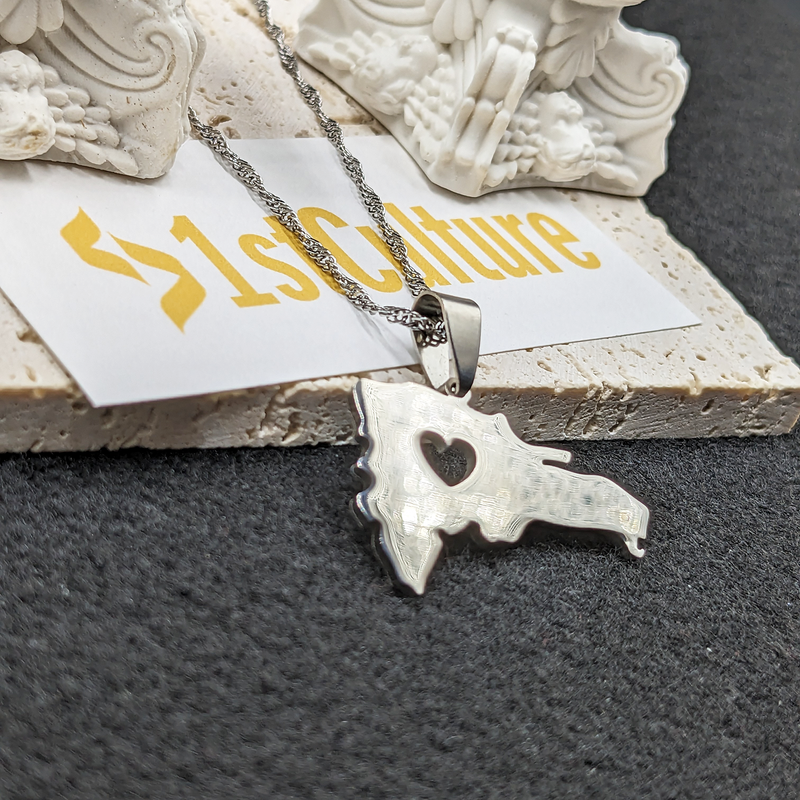 18K Gold Plated Dominican Map Heart Necklace