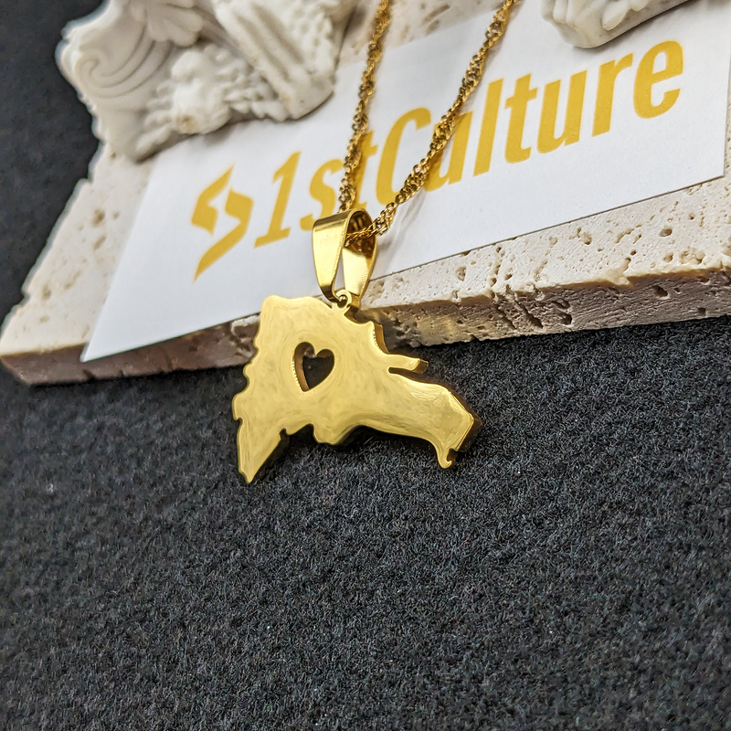 18K Gold Plated Dominican Map Heart Necklace