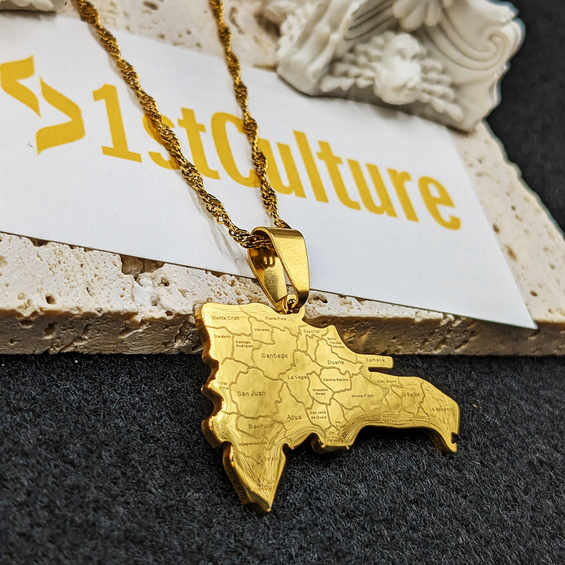 18K Gold Plated Dominican Republic Map Necklace