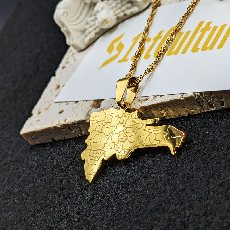 18K Gold Plated Dominican Republic Map Necklace