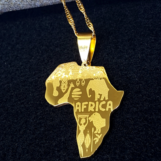 Necklaces For Women & Men Africa Culture Necklace -18k Gold Plated Africa Map Pendant Necklace -jewelry For Culture Map Shaped Necklace Gift