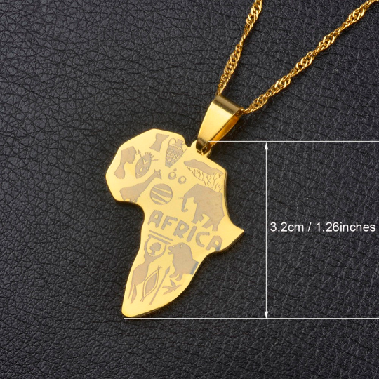 Necklaces For Women & Men Africa Culture Necklace -18k Gold Plated Africa Map Pendant Necklace -jewelry For Culture Map Shaped Necklace Gift