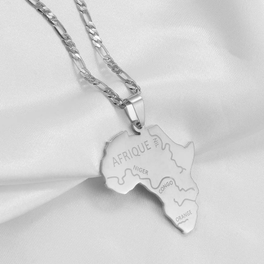 Africa Rivers Map Necklaces French, 18k Gold Plated African Continent Pendant Silver Necklace For Men Women, Map Africa Shaped Gold Necklace