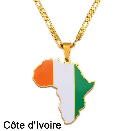 Africa Flag Necklace - 18K Gold Plated Africa Map With Countries Flag Pendant Necklaces - Map Of Africa Coin Chain Necklace For Man & Women