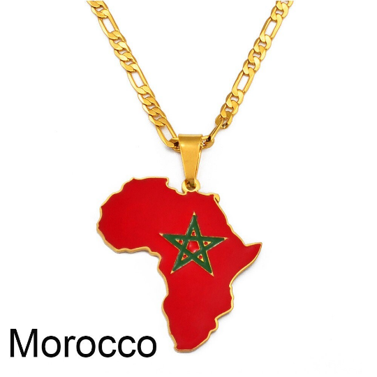Africa Flag Necklace - 18K Gold Plated Africa Map With Countries Flag Pendant Necklaces - Map Of Africa Coin Chain Necklace For Man & Women
