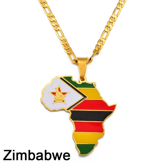 Africa Flag Necklace - 18K Gold Plated Africa Map With Countries Flag Pendant Necklaces - Map Of Africa Coin Chain Necklace For Man & Women