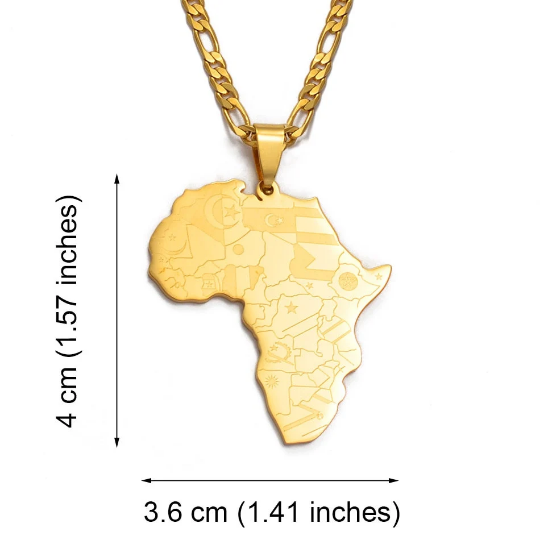 African Chain Necklace, 18K Gold Plated Stainless Steel Africa Continent Nations Pendant, Jewelry Gift Silver Necklaces For Men And Women