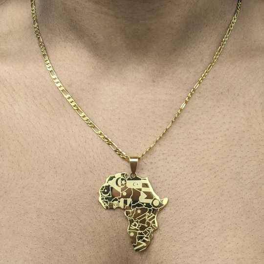 African Map Necklace Men Women, Stainless Steel 18K Gold Plated Necklace, Africa Continent Nation Pendant Country Map Africa Shaped Necklace