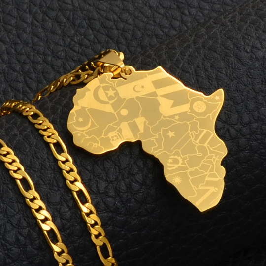 African Map Necklace Men Women, Stainless Steel 18K Gold Plated Necklace, Africa Continent Nation Pendant Country Map Africa Shaped Necklace