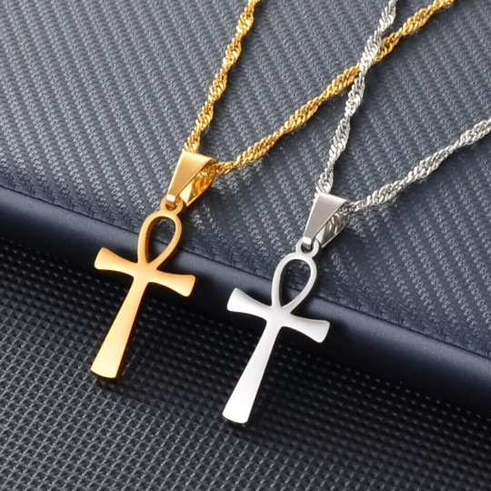 18K Gold Plated Ankh Cross Necklace - Ankh Cross Necklace - Egypt Hieroglyphs Necklace - Ankle Necklace for Men/Women - Crux Ansata