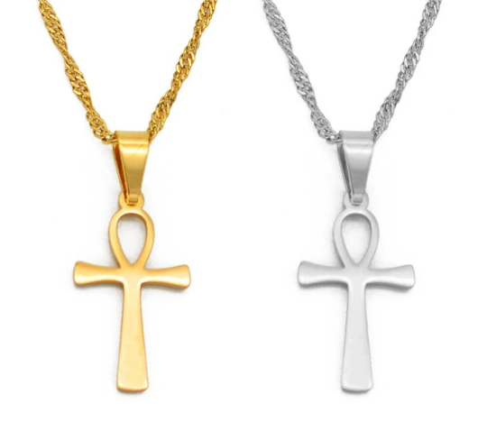 18K Gold Plated Ankh Cross Necklace - Ankh Cross Necklace - Egypt Hieroglyphs Necklace - Ankle Necklace for Men/Women - Crux Ansata