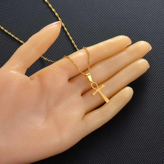 18K Gold Plated Ankh Cross Necklace - Ankh Cross Necklace - Egypt Hieroglyphs Necklace - Ankle Necklace for Men/Women - Crux Ansata