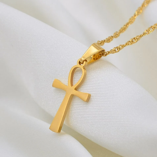 18K Gold Plated Ankh Cross Necklace - Ankh Cross Necklace - Egypt Hieroglyphs Necklace - Ankle Necklace for Men/Women - Crux Ansata