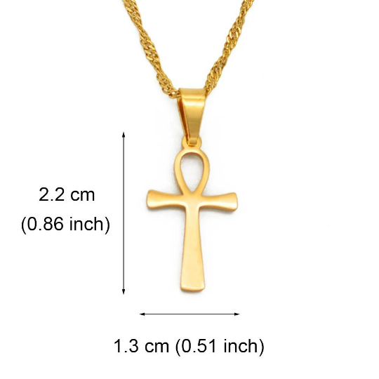 18K Gold Plated Ankh Cross Necklace - Ankh Cross Necklace - Egypt Hieroglyphs Necklace - Ankle Necklace for Men/Women - Crux Ansata