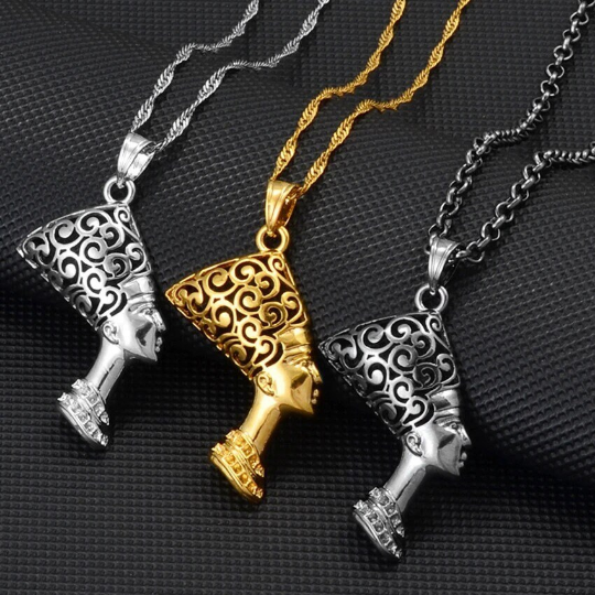 18K Gold Plated Egyptian Queen Nefertiti Necklace For Women - Charmed Necklace Jewelry Gift - Nefertiti Pendant - Nefertiti Rings Earrings
