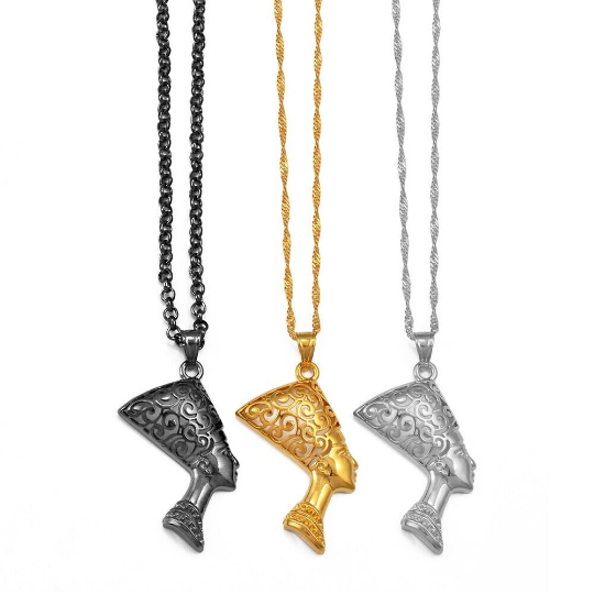 18K Gold Plated Egyptian Queen Nefertiti Necklace For Women - Charmed Necklace Jewelry Gift - Nefertiti Pendant - Nefertiti Rings Earrings