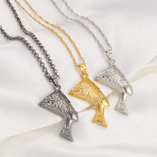 18K Gold Plated Egyptian Queen Nefertiti Necklace For Women - Charmed Necklace Jewelry Gift - Nefertiti Pendant - Nefertiti Rings Earrings
