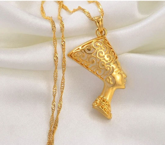 18K Gold Plated Egyptian Queen Nefertiti Necklace For Women - Charmed Necklace Jewelry Gift - Nefertiti Pendant - Nefertiti Rings Earrings