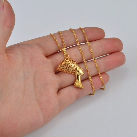 18K Gold Plated Egyptian Queen Nefertiti Necklace For Women - Charmed Necklace Jewelry Gift - Nefertiti Pendant - Nefertiti Rings Earrings