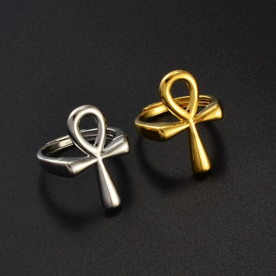 18K Gold Plated Ankh Cross Ring- Ankh Cross Ring - Egypt Hieroglyphs Jewelry - Ankle Necklace Ring For Men/women - Crux Ansata