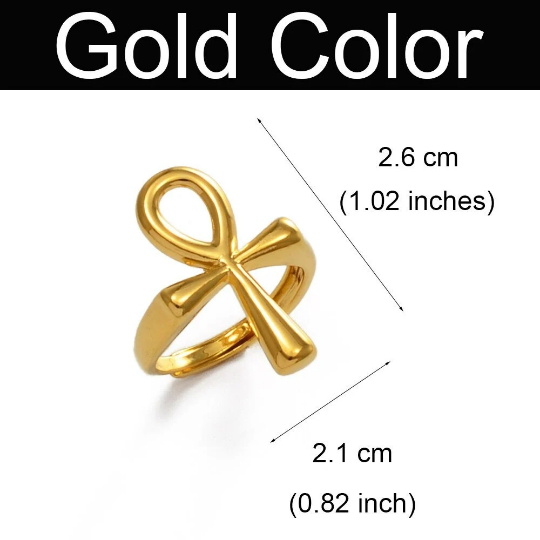 18K Gold Plated Ankh Cross Ring- Ankh Cross Ring - Egypt Hieroglyphs Jewelry - Ankle Necklace Ring For Men/women - Crux Ansata
