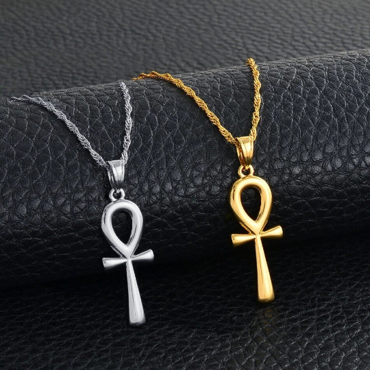 18K Gold Plated Ankh Cross Necklace - Ankh Cross Necklace - Egypt Hieroglyphs Necklace - Ankle Necklace For Men/Women - Crux Ansata