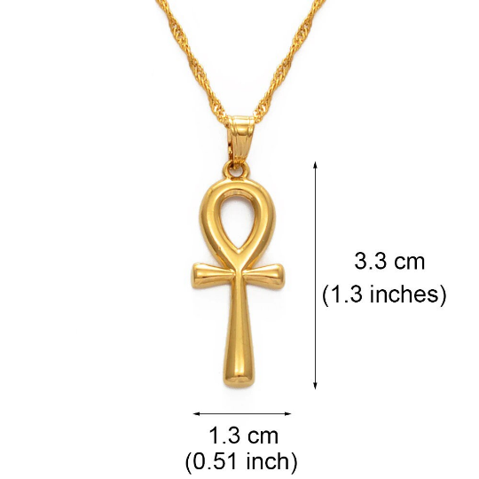 18K Gold Plated Ankh Cross Necklace - Ankh Cross Necklace - Egypt Hieroglyphs Necklace - Ankle Necklace For Men/Women - Crux Ansata