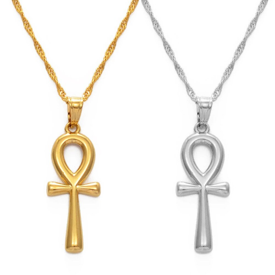 18K Gold Plated Ankh Cross Necklace - Ankh Cross Necklace - Egypt Hieroglyphs Necklace - Ankle Necklace For Men/Women - Crux Ansata