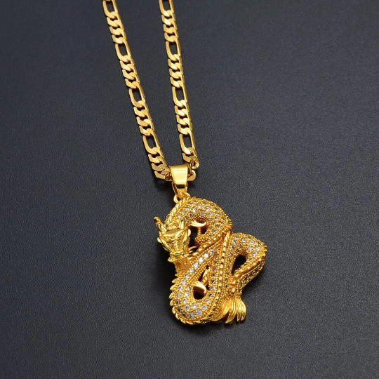 18K Gold Plated Dragon Necklace, Gold Dragon Necklace, Gift For Him, Necklace For Men, Gift For Her, Dragon Gift, Dragon Pendant