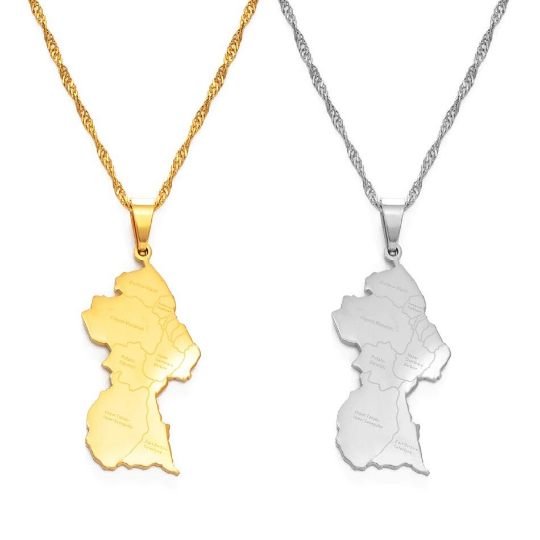 Guyana 18K Gold Plated Necklace / Guyana Ring / Guyana Gift / Guyana Jewelry