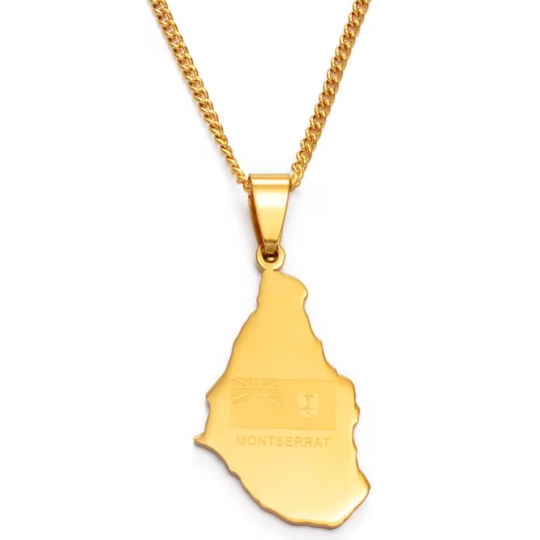 18k Gold Plated Montserrat Map Necklace