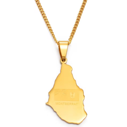 18k Gold Plated Montserrat Map Necklace, Montserrat Necklace, Montserrat Flag, Montserrat Pendant, Montserrat Gifts, Montserrat Earrings