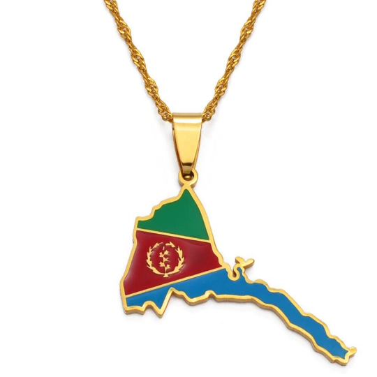 Eritrea 18K Gold Plated Necklace / Eritrea Jewelry / Eritrea Pendant / Eritrea Gift