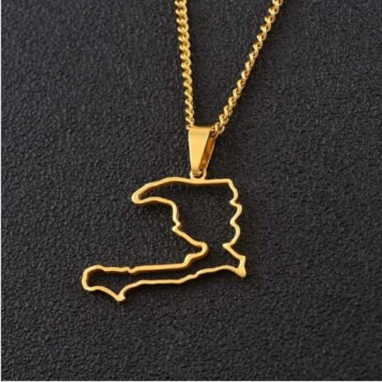 18k Gold Plated Haiti Map Silhouette Necklace