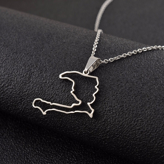 18k Gold Plated Haiti Map Silhouette Necklace