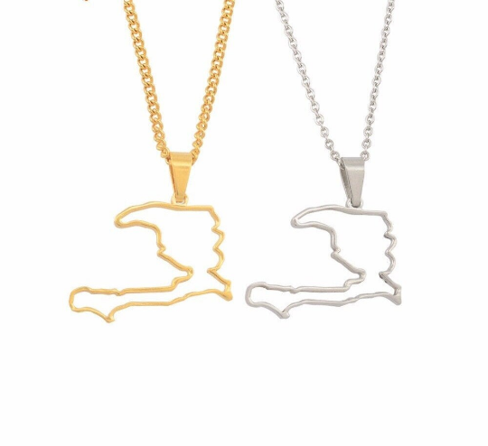 18k Gold Plated Haiti Map Silhouette Necklace