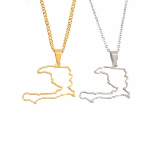 18k Gold Plated Haiti Map Silhouette Necklace - Haiti Necklace - Haiti Necklaces - Haiti Pendant - Haiti Jewelry - Haiti Bracelets